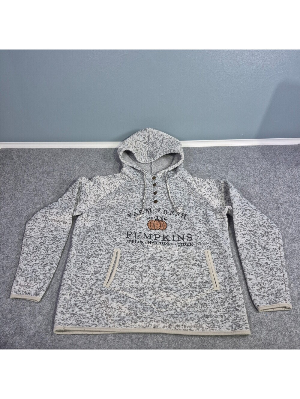 Farm Fresh Pumpkins Pullover Gray Size Large Cozy Warm Soft